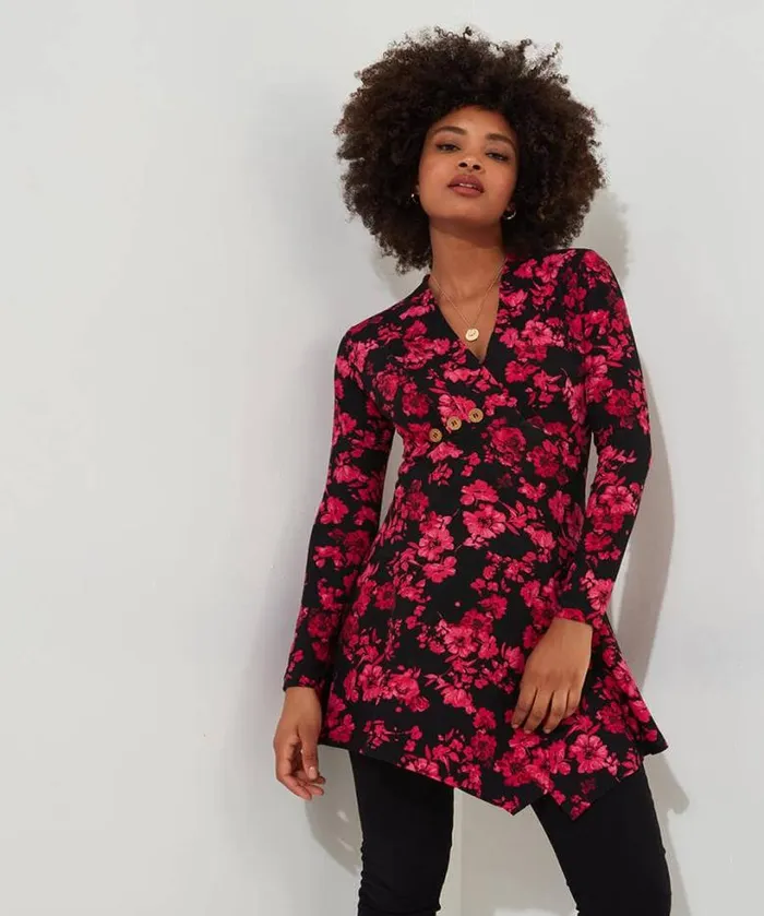 Joe Browns Tops Tunics and Blouses Women Button Detail Printed Jersey Tunic Top Black