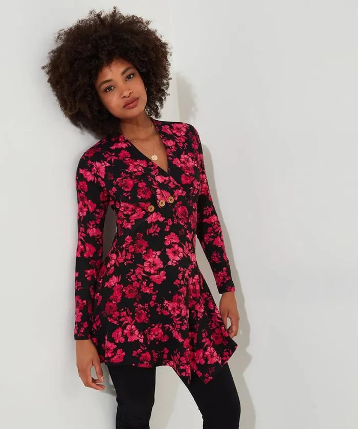 Joe Browns Tops Tunics and Blouses Women Button Detail Printed Jersey Tunic Top Black Joe Browns Tops Tunics and Blouses Women Button Detail Printed Jersey Tunic Top Black