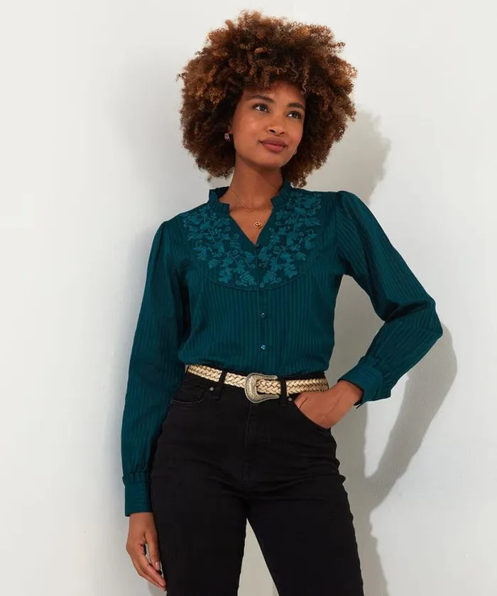 Joe Browns Tops Tunics and Blouses Women Elegantly Embroidered Blouse Green