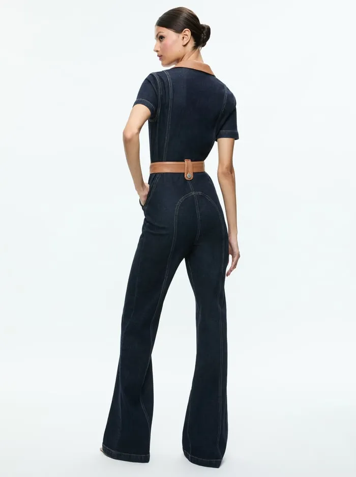 Jumpsuits Rompers Women Alice Olivia Gorgeous Wide Leg Jumpsuit Dark Rinse