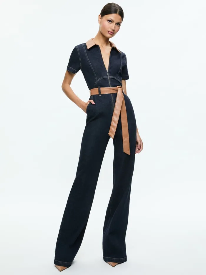 Jumpsuits Rompers Women Alice Olivia Gorgeous Wide Leg Jumpsuit Dark Rinse