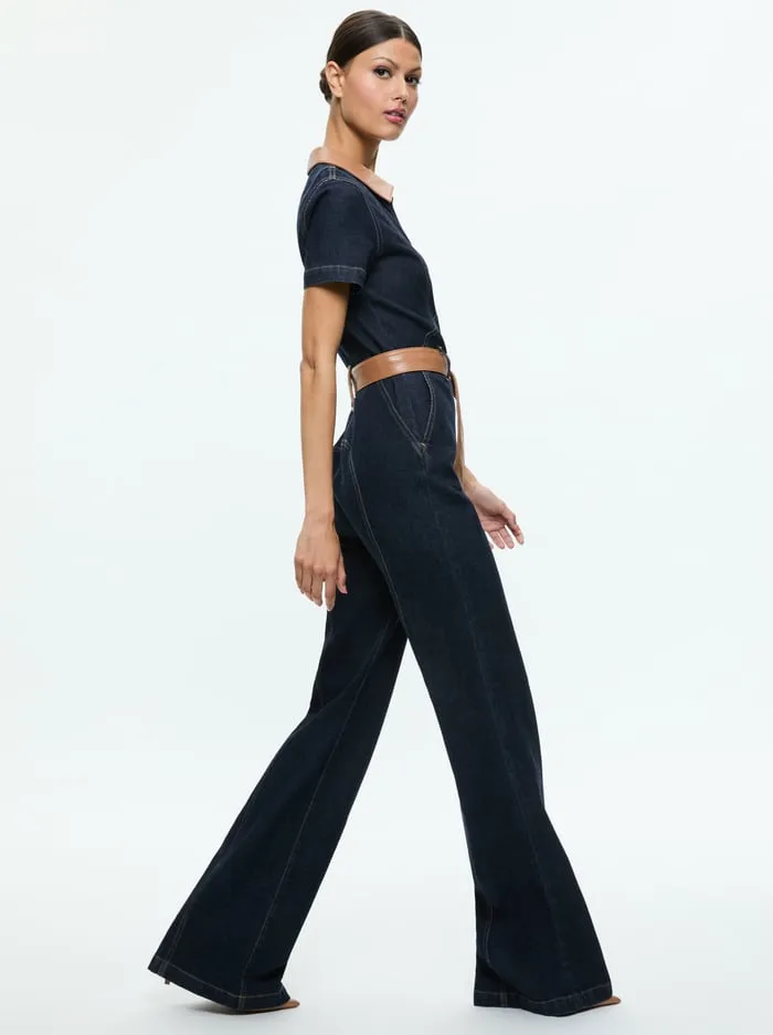 Jumpsuits Rompers Women Alice Olivia Gorgeous Wide Leg Jumpsuit Dark Rinse