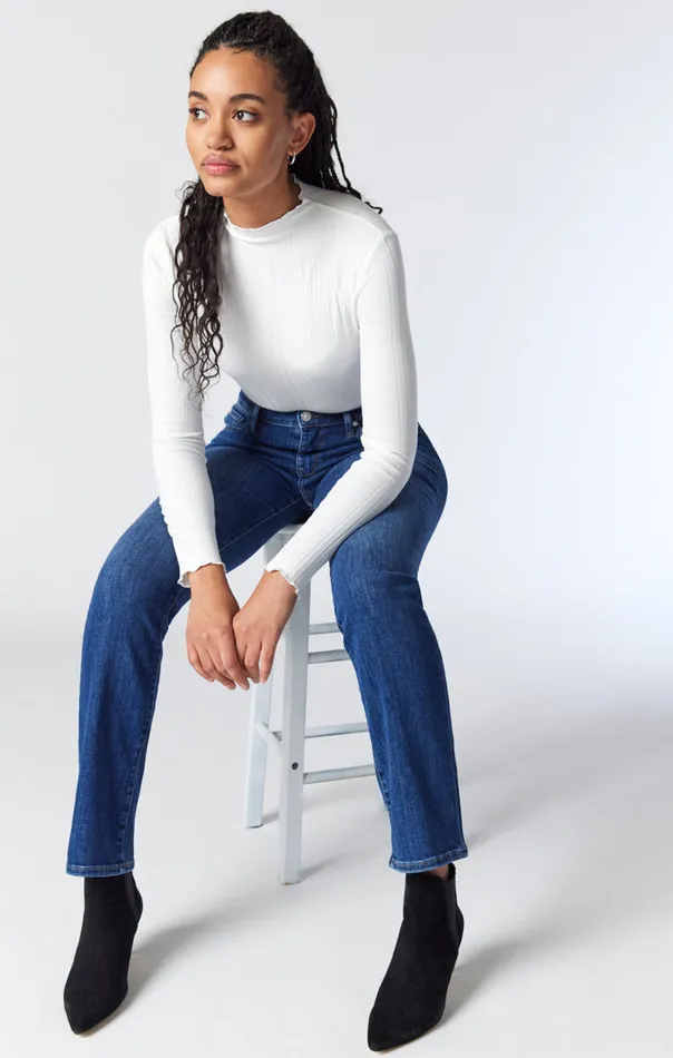Kendra Straight Leg Jeans In Dark Brushed Feather Blue Women Mavi Jeans Denim