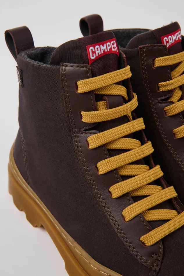 Kids Brutus Brown Textile And Leather Ankle Boots For Kids Camper Boots