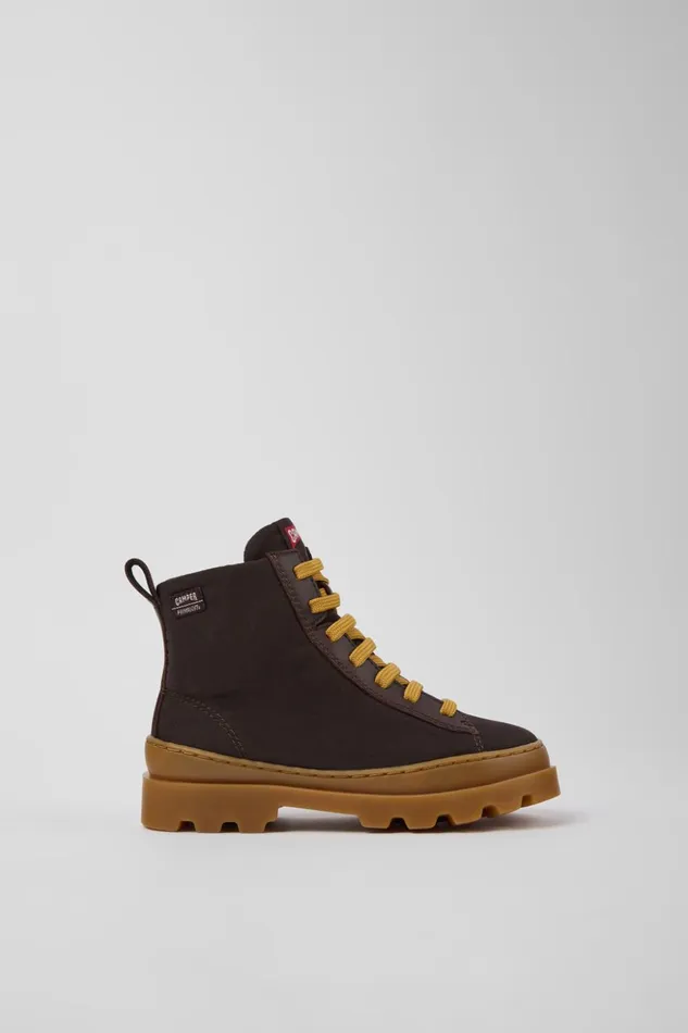 Kids Brutus Brown Textile And Leather Ankle Boots For Kids Camper Boots Kids Brutus Brown Textile And Leather Ankle Boots For Kids Camper Boots