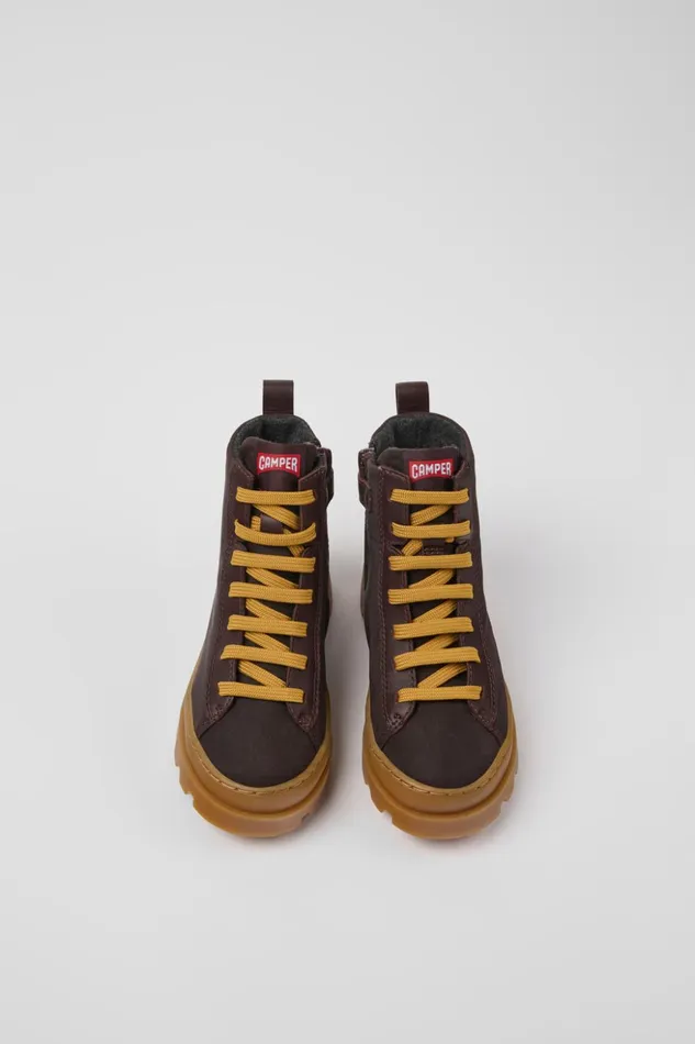 Kids Brutus Brown Textile And Leather Ankle Boots For Kids Camper Boots Kids Brutus Brown Textile And Leather Ankle Boots For Kids Camper Boots