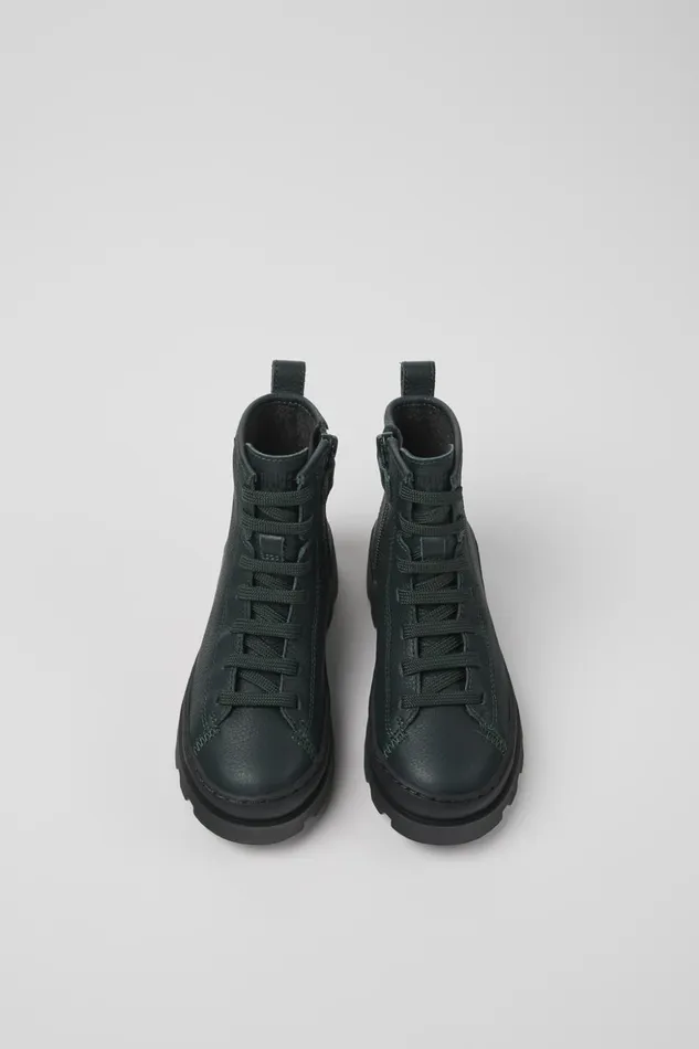 Kids Brutus Dark Green Leather Ankle Boots For Kids Camper Boots Kids Brutus Dark Green Leather Ankle Boots For Kids Camper Boots