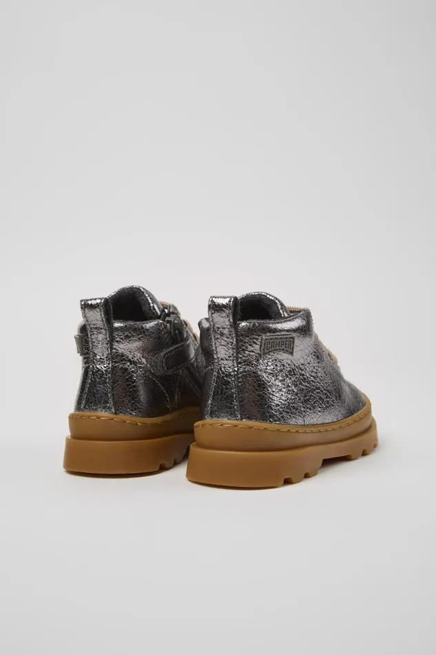 Kids Brutus Metallic Gray Leather Ankle Boots For Kids Camper Boots Kids Brutus Metallic Gray Leather Ankle Boots For Kids Camper Boots