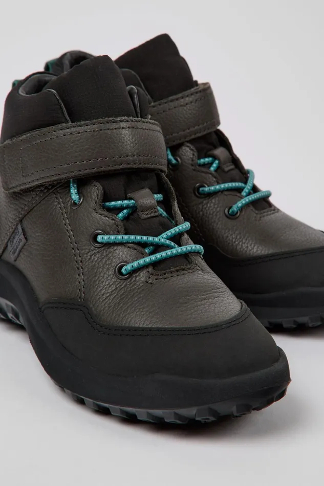 Kids CRCLR PrimaLoft Grey Leather And Textile Ankle Boots Camper Boots