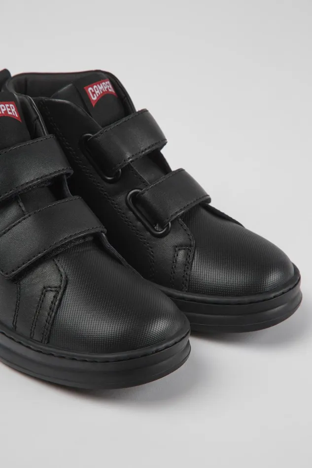 Kids Runner Black Leather And Textile Ankle Boots For Kids Camper Boots