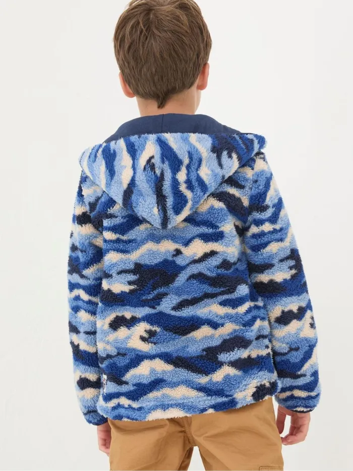 Kids Sweatshirts and Hoodies Fat Face Blue Camo Zip Through Fleece