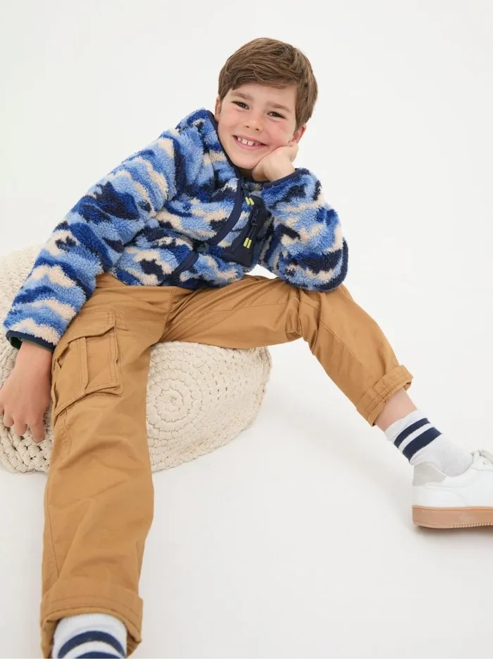 Kids Sweatshirts and Hoodies Fat Face Blue Camo Zip Through Fleece