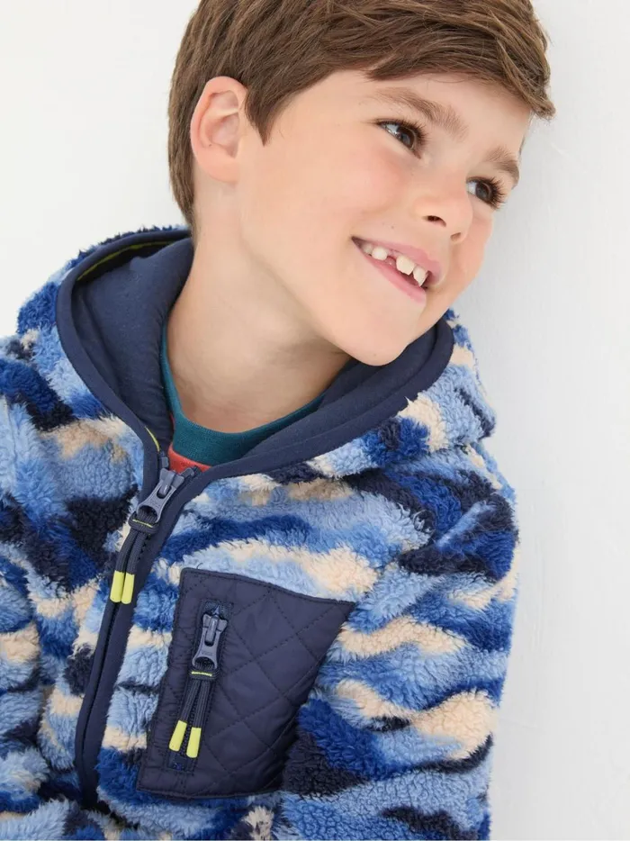 Kids Sweatshirts and Hoodies Fat Face Blue Camo Zip Through Fleece
