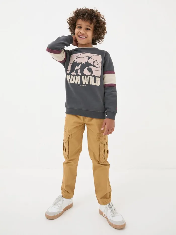 Kids Sweatshirts and Hoodies Fat Face Grey Run Wild Sweatshirt