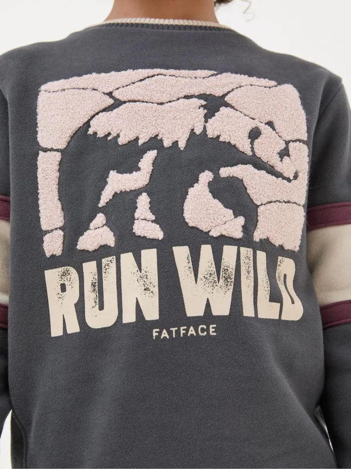 Kids Sweatshirts and Hoodies Fat Face Grey Run Wild Sweatshirt