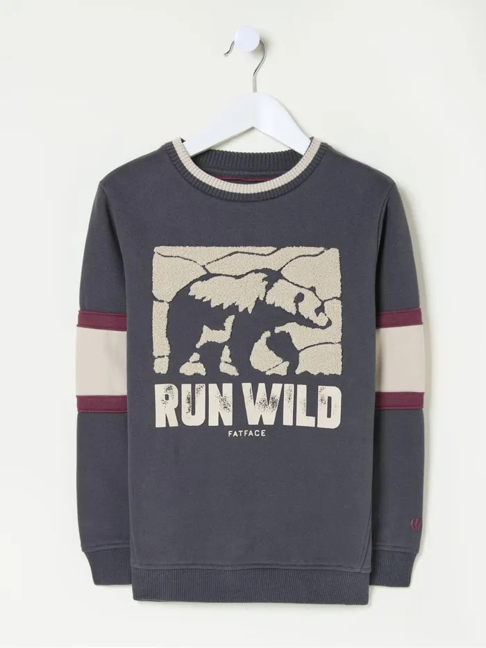 Kids Sweatshirts and Hoodies Fat Face Grey Run Wild Sweatshirt
