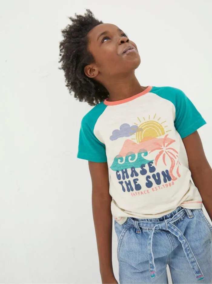 Kids Tops and TShirts Fat Face Natural Chase The Sun TShirt