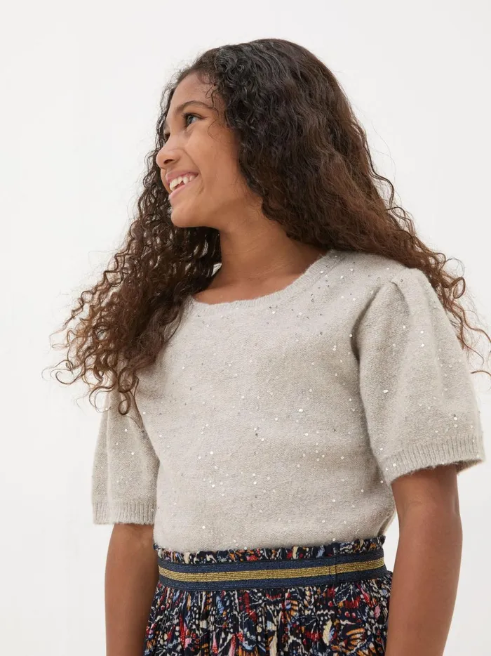 Kids Tops and TShirts Fat Face Oatmeal Sequin Knitted Top
