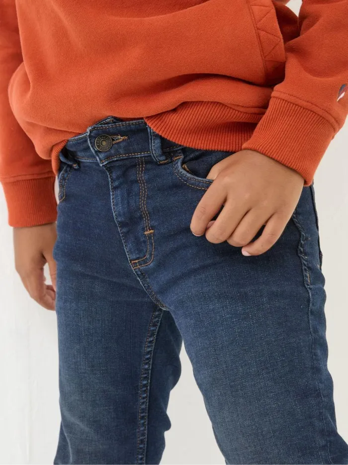 Kids Trousers Jeans and Joggers Fat Face Navy Blue Wash Tarka Stretch Slim Jeans