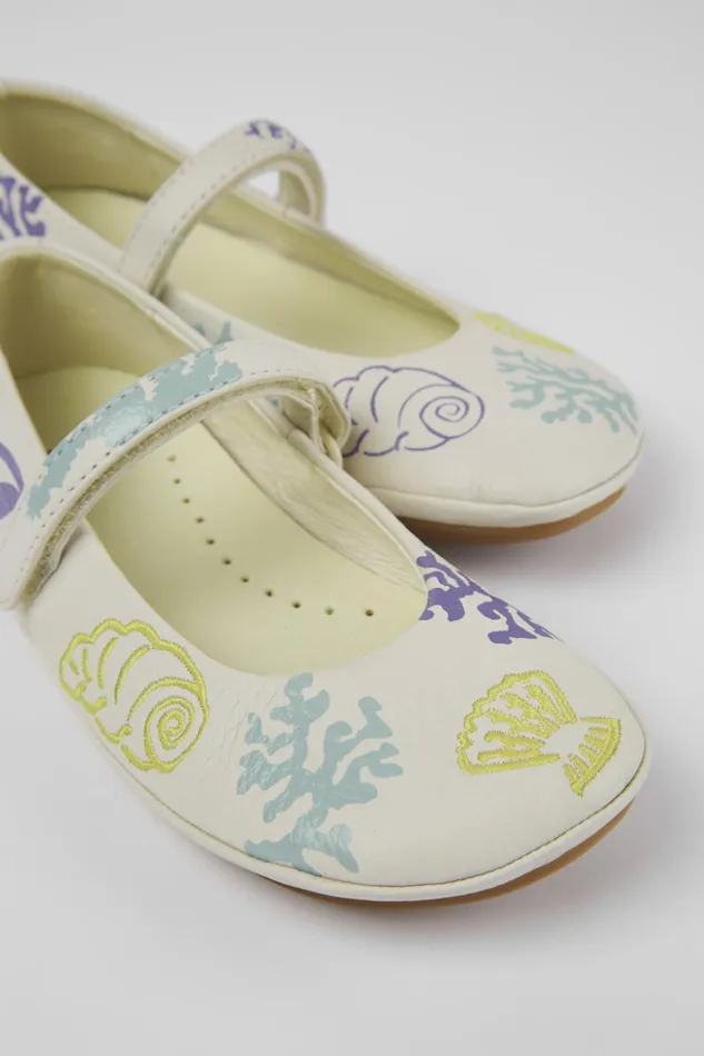 Kids Twins White Leather Mary Jane Camper Ballerinas