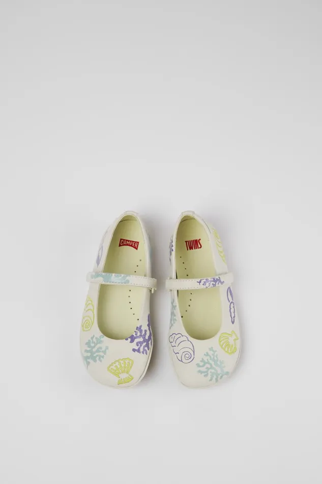 Kids Twins White Leather Mary Jane Camper Ballerinas Kids Twins White Leather Mary Jane Camper Ballerinas