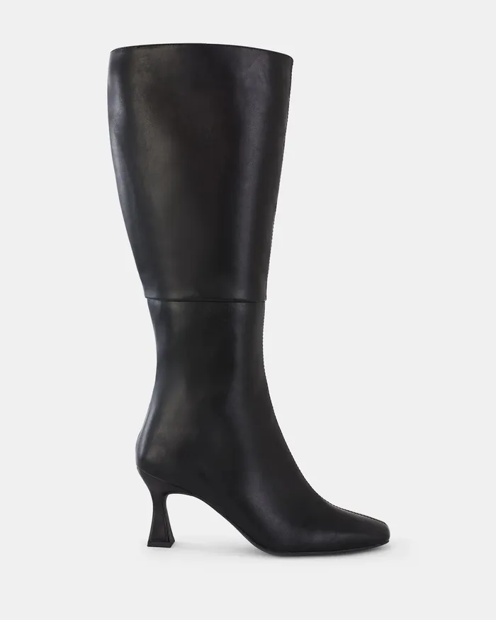 Knee High Boots Women OCTAVIA WIDE BLACK Zip Up Boots NOVO Shoes