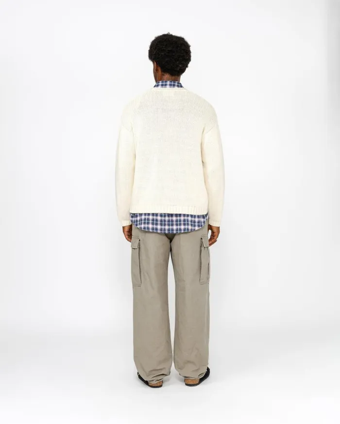 Knits MenWomen Stussy EMBROIDERED VNECK LOGO SWEATER Natural