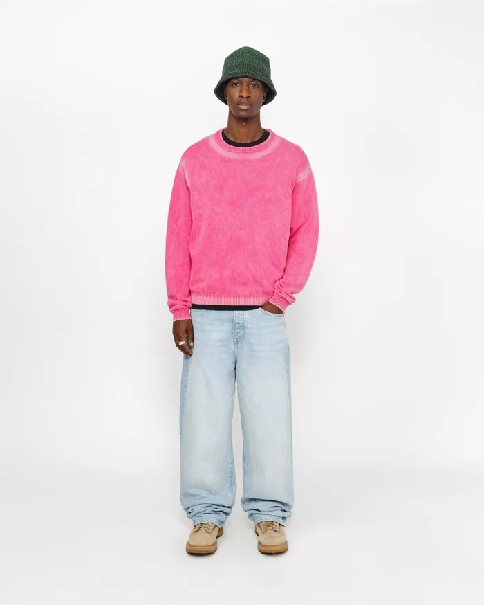 Knits MenWomen Stussy FADED COTTON KNIT CREW Pink