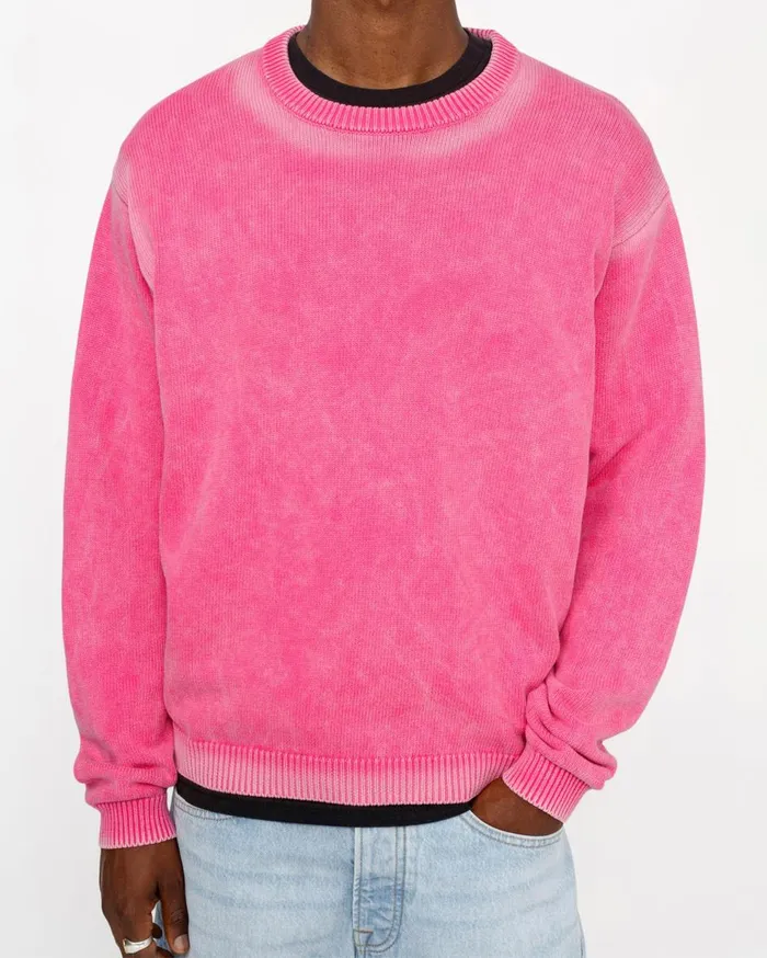 Knits MenWomen Stussy FADED COTTON KNIT CREW Pink