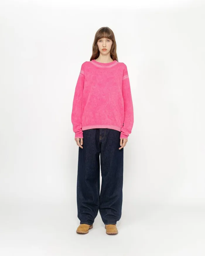 Knits MenWomen Stussy FADED COTTON KNIT CREW Pink