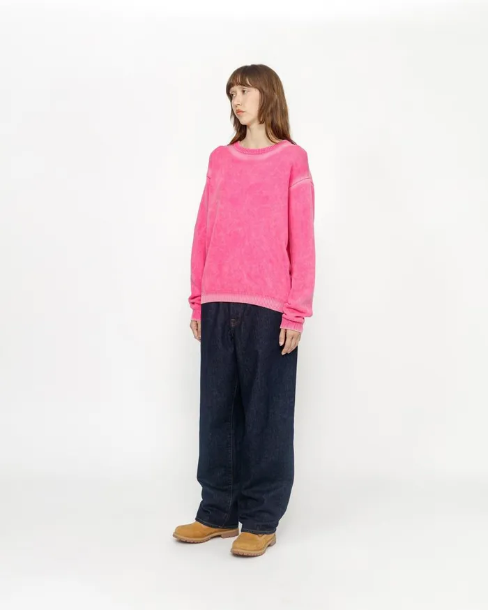 Knits MenWomen Stussy FADED COTTON KNIT CREW Pink