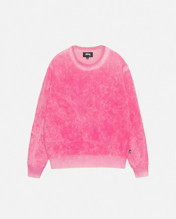 Knits MenWomen Stussy FADED COTTON KNIT CREW Pink
