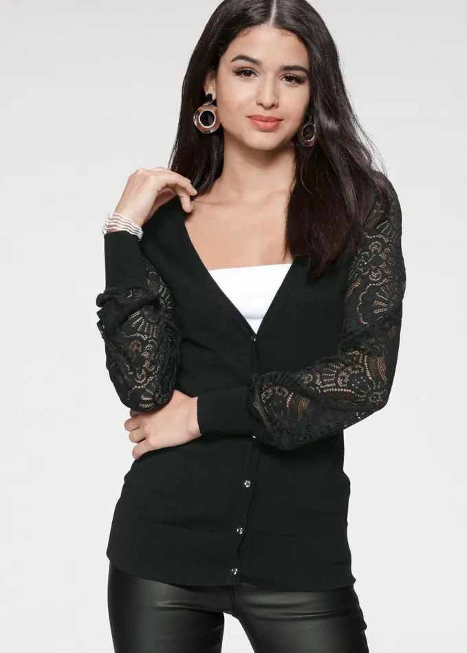 LACE SLEEVE CARDIGAN Black Women VENUS Cardigans and Dusters