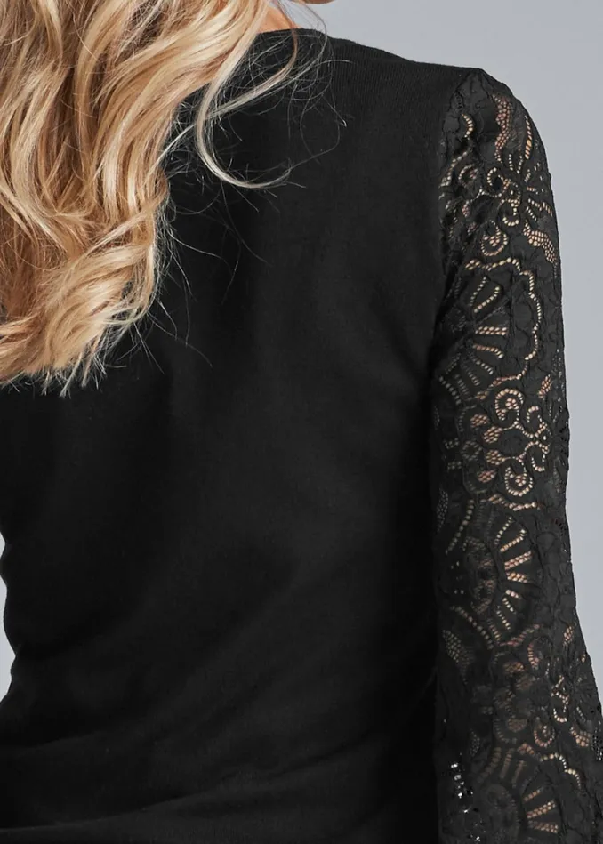 LACE SLEEVE CARDIGAN Black Women VENUS Cardigans and Dusters