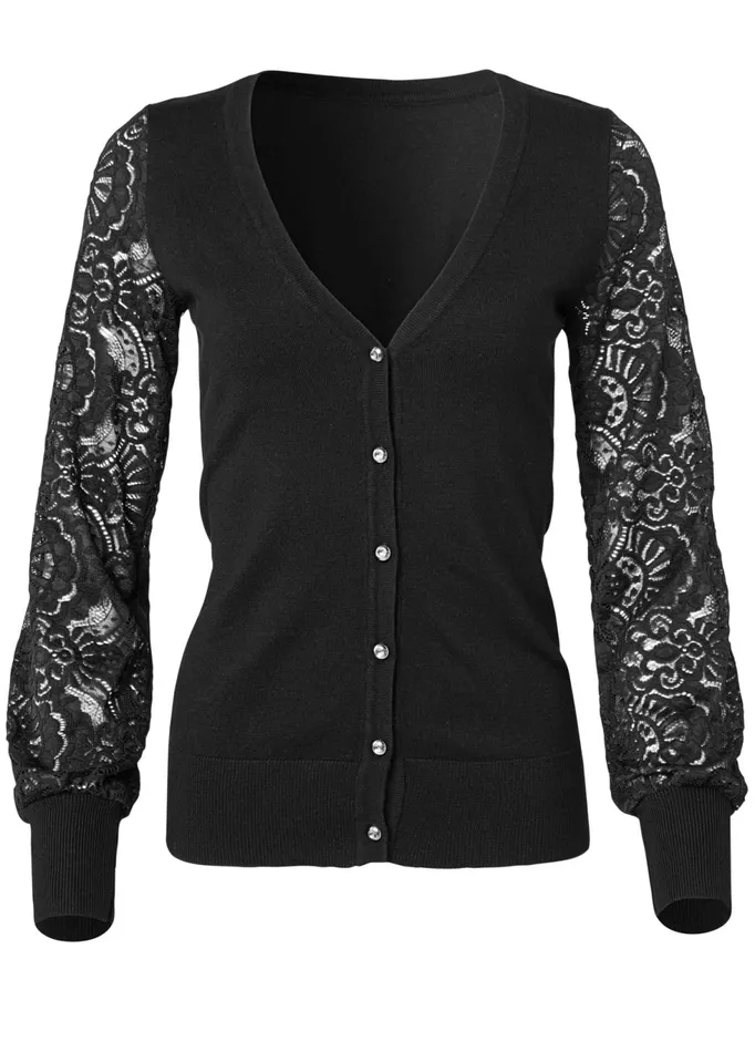 LACE SLEEVE CARDIGAN Black Women VENUS Cardigans and Dusters