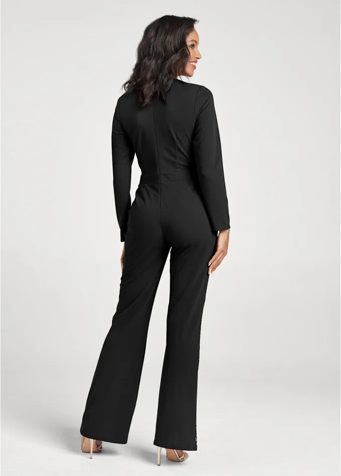 LACE TRIM JUMPSUIT Black Women VENUS Jumpsuits