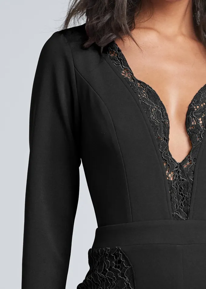 LACE TRIM JUMPSUIT Black Women VENUS Jumpsuits