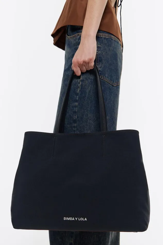 Large Anthracite Gabardine Chihuahua Shopper Bag Antracithe Women Bimba Y Lola Shoulder Bags