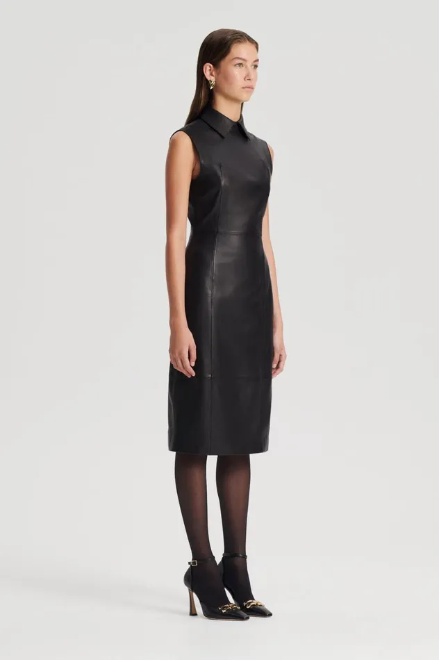 Leather Women Scanlan Theodore LEATHER PENCIL DRESS Black Leather Women Scanlan Theodore LEATHER PENCIL DRESS Black