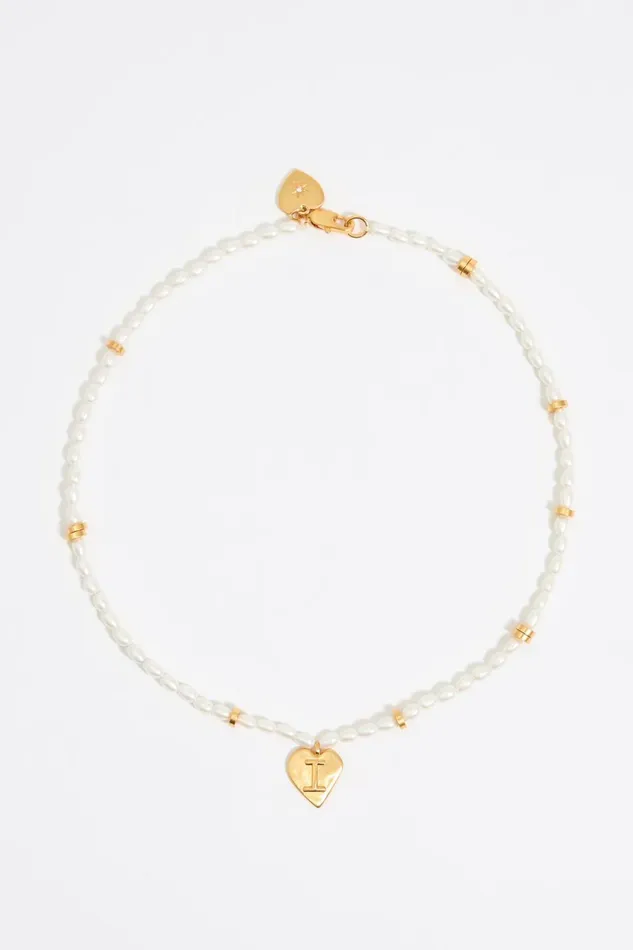 Letter I Heart And Pearl Necklace Gold Women Bimba Y Lola Alphabet