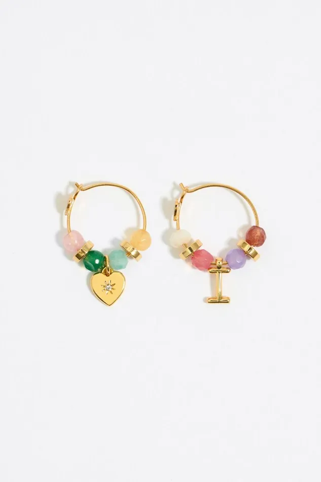 Letter I Multicolor Stones Earrings Gold Women Bimba Y Lola Alphabet