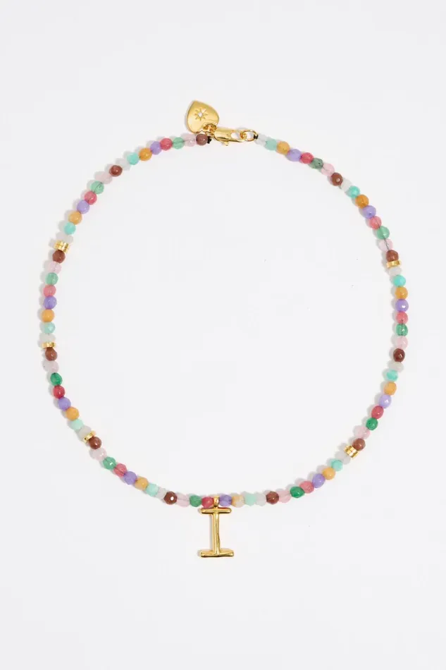 Letter I Multicolor Stones Necklace Gold Women Bimba Y Lola Alphabet