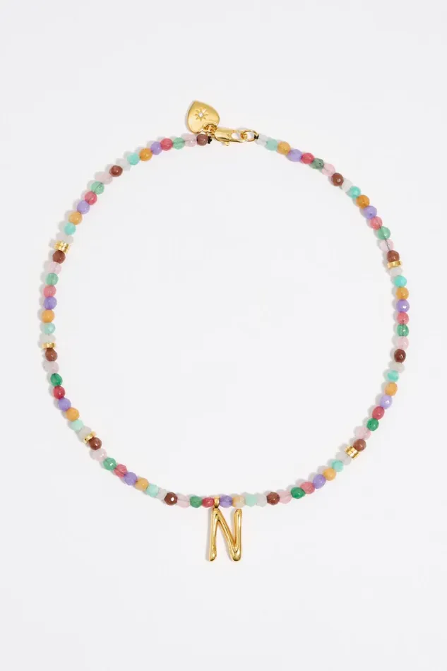 Letter N Multicolor Stones Necklace Gold Women Bimba Y Lola Alphabet