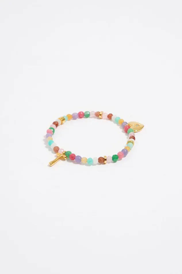Letter T Multicolor Stones Bracelet Gold Women Bimba Y Lola Alphabet