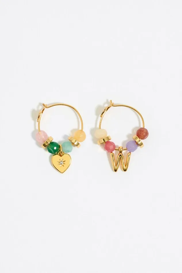 Letter W Multicolor Stones Earrings Gold Women Bimba Y Lola Alphabet