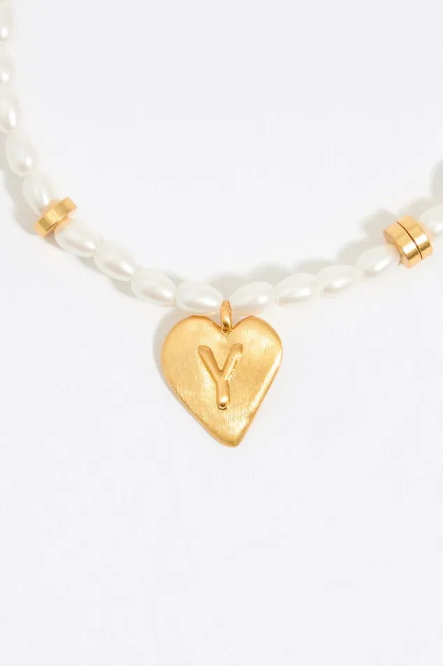 Letter Y Heart And Pearl Bracelet Gold Women Bimba Y Lola Alphabet Letter Y Heart And Pearl Bracelet Gold Women Bimba Y Lola Alphabet