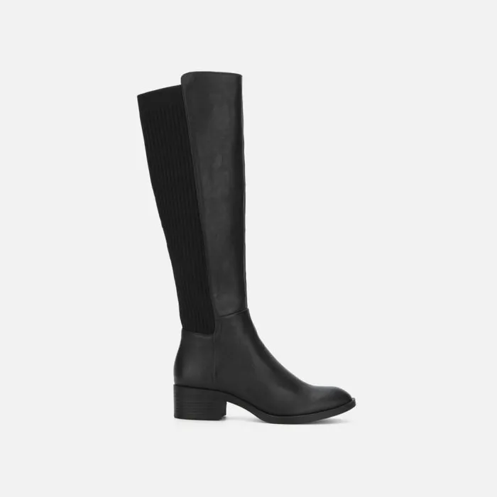 Levon Leather and Rib Knit Knee High Boot Black Women Kenneth Cole Boots Booties