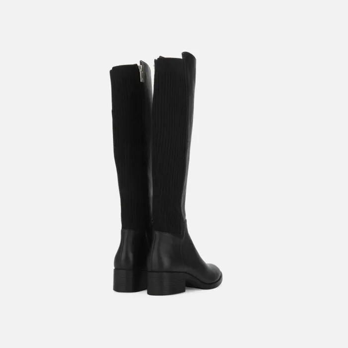 Levon Leather and Rib Knit Knee High Boot Black Women Kenneth Cole Boots Booties