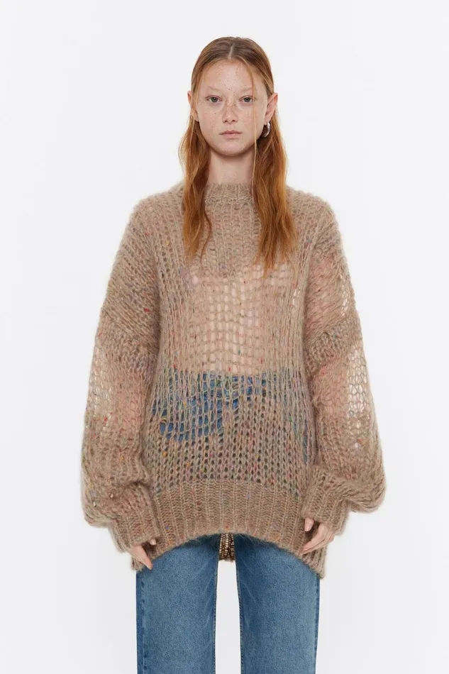 Light Brown Mohair Open Knit Jumper Light Brown Women Bimba Y Lola Knitwear