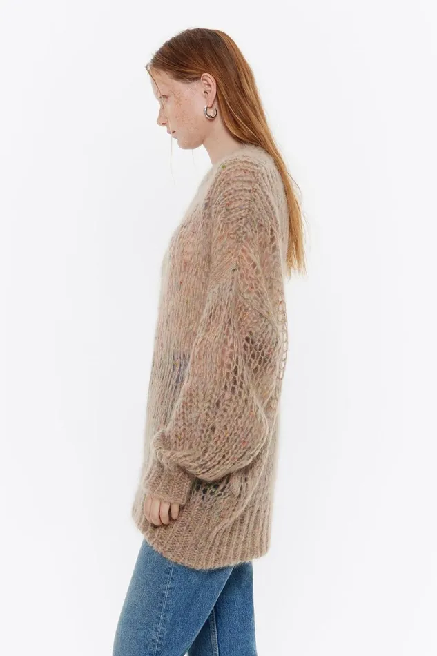 Light Brown Mohair Open Knit Jumper Light Brown Women Bimba Y Lola Knitwear Light Brown Mohair Open Knit Jumper Light Brown Women Bimba Y Lola Knitwear